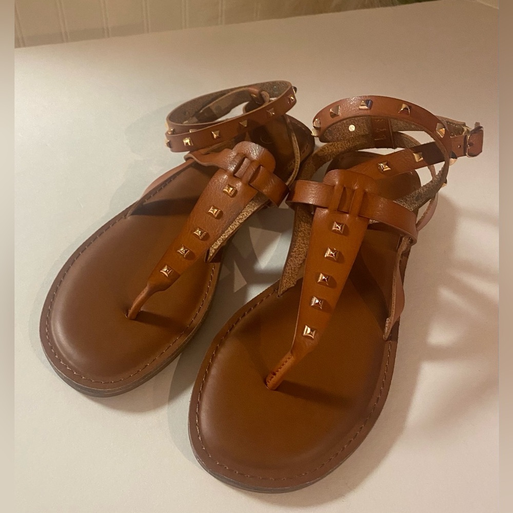 Studded Brown Leather Sandals